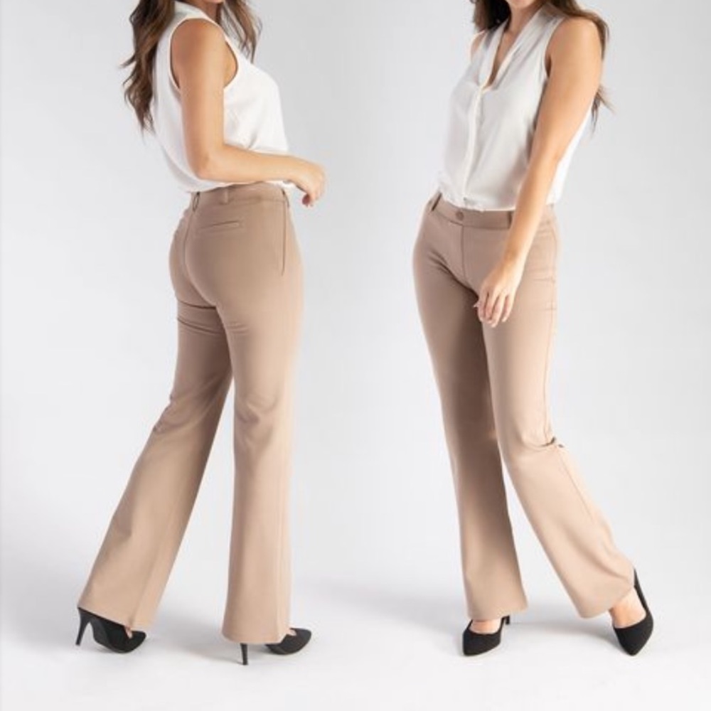 Betabrand khaki yoga dress pants.
